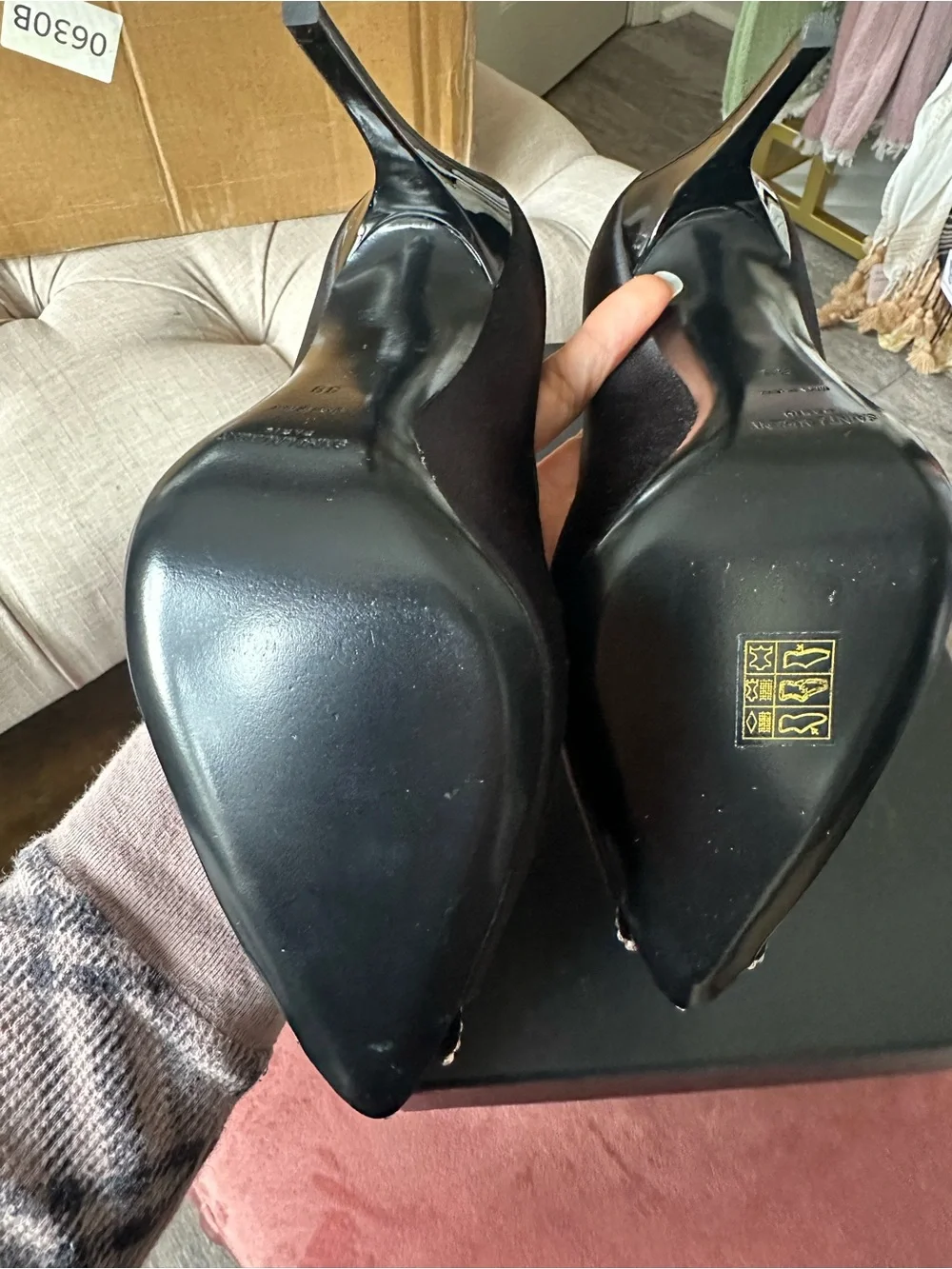 Saint Laurent Black Pointed Toe Stiletto Heels Crystal Detail Nero Silver Shade - Picture 5 of 16